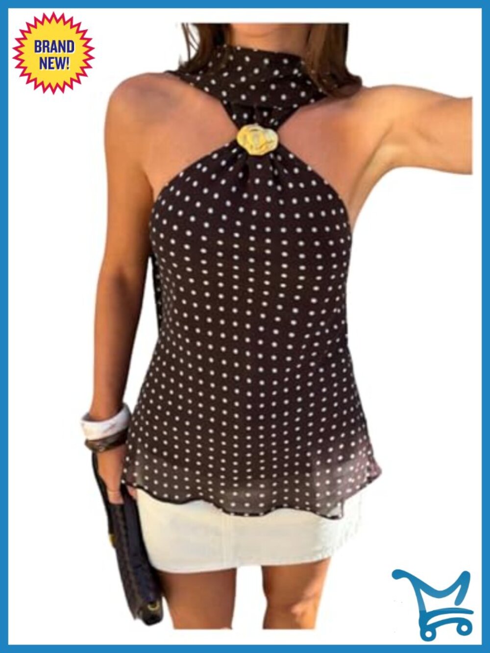 SOLY HUX Women's Polka Dots Halter Top Sleeveless Backless Metal Decor Summer